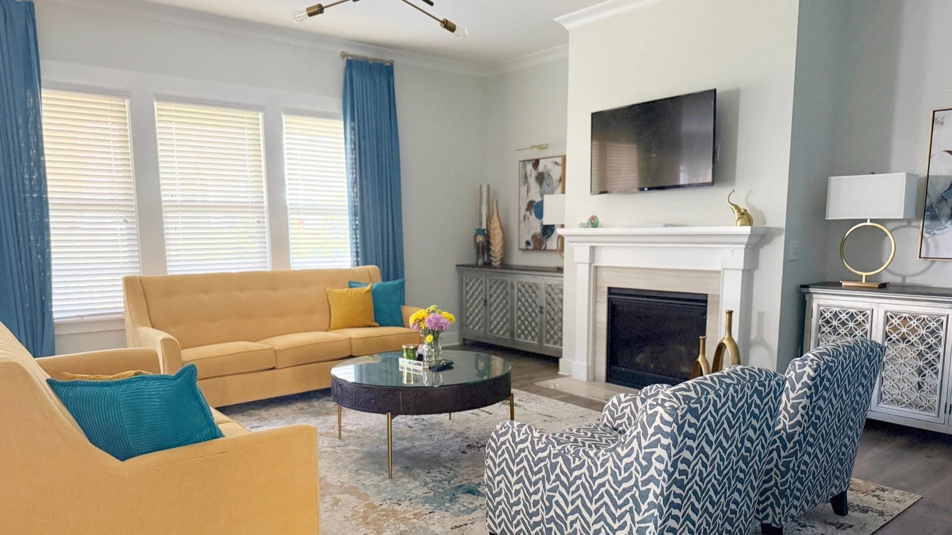 Warm & Layered Transitional Living Room | Apex, NC